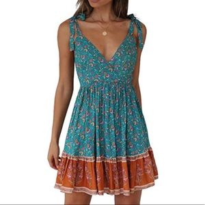 Floral tie shoulder dress